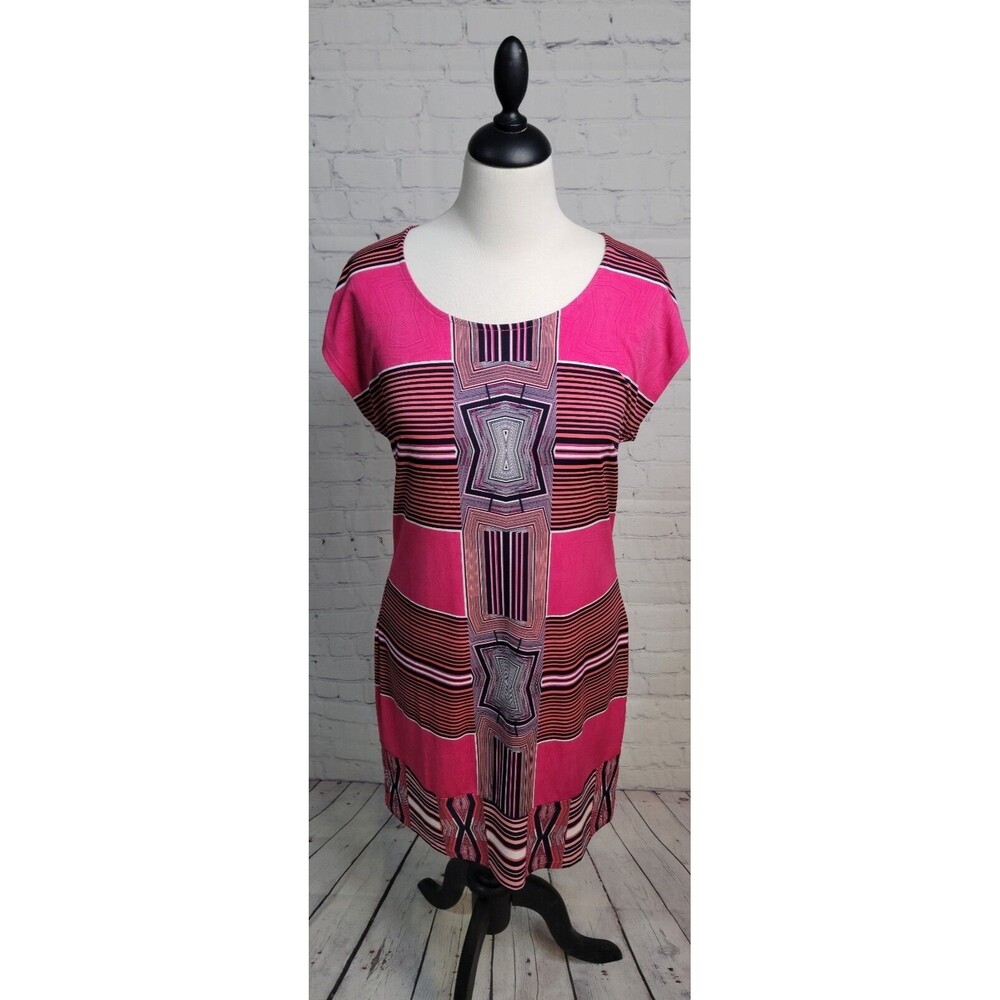 Laundry by Shelli Segal Dress Pink Black Sz Sm Striped Stretch Geometric Shift